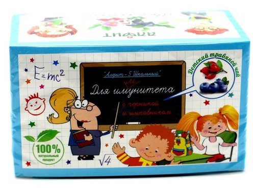 Травяной чай Алфит "Школьный 5", для иммунитета, с черникой и шиповником, 20 пакетиков (40 гр)